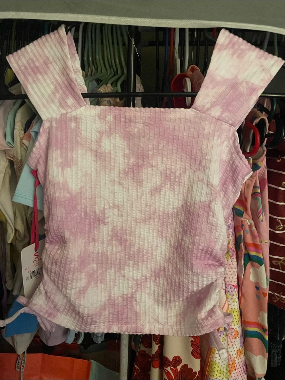 Justice Pink and White Tie-Dye Ribbed Square Neck Tank
